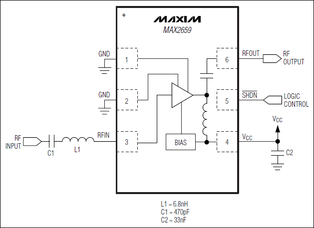 MAX2659: Pin Diagram/Functional Diagram/Typical Application Circuit