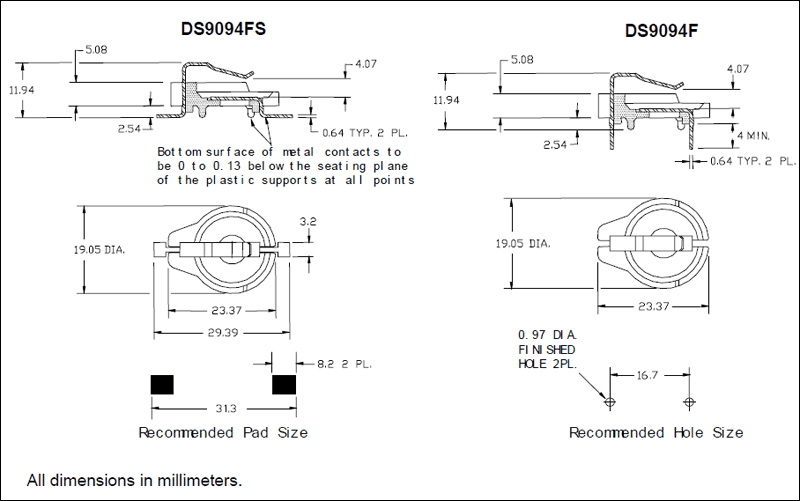 DS9094F, DS9094FS: iButton PCB Clip DS9094F, DS9094FS: iButton PCB Clip