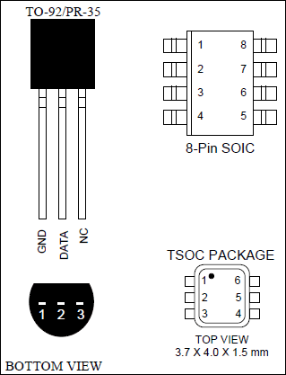 DS2502-UNW, DS2505-UNW, DS2506-UNW: Pin Assignment DS2502-UNW, DS2505-UNW, DS2506-UNW: Pin Assignment