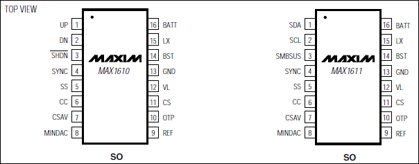 MAX1610, MAX1611: Pin Configuration