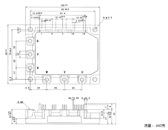  6MBP150RA060 外观尺寸和封装结构图